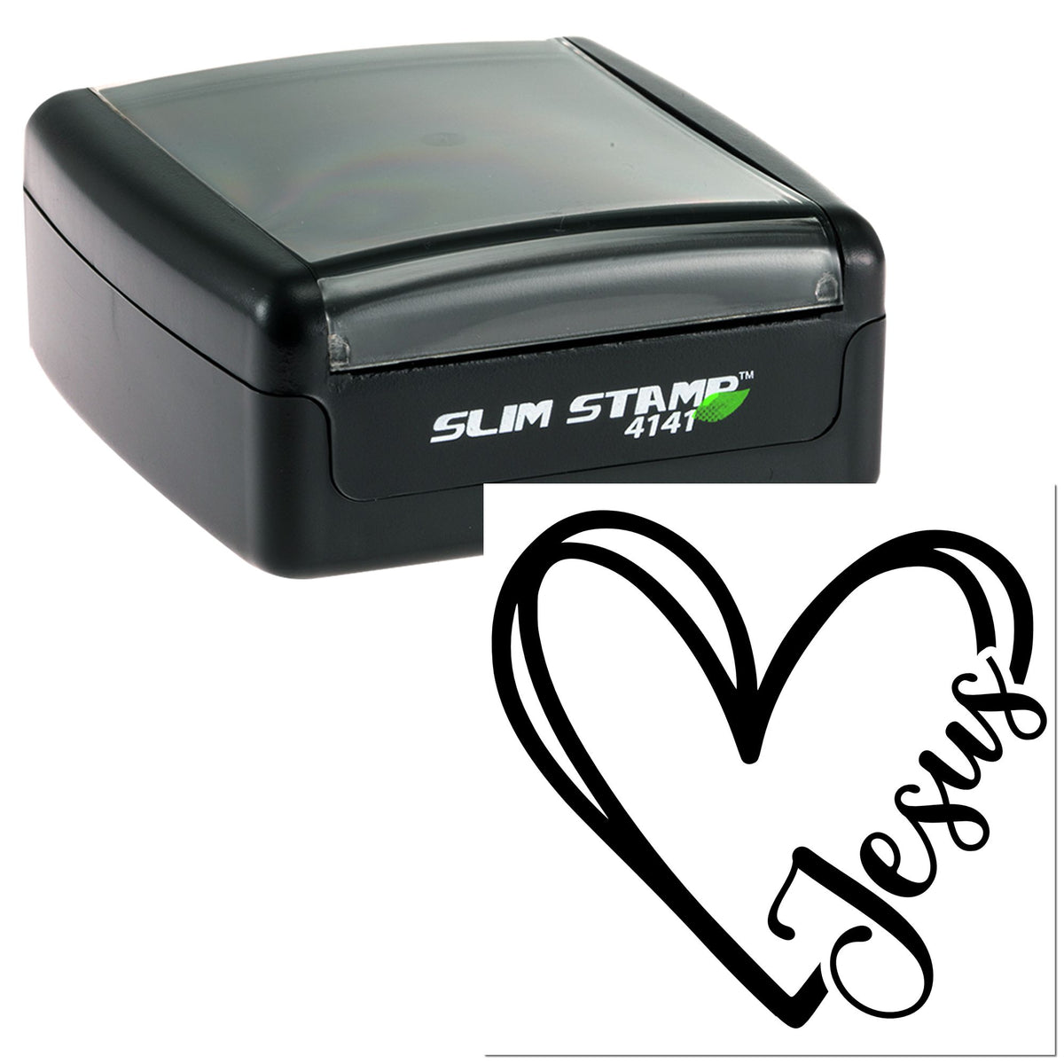 Black self-inking Slim Stamp 4141 seal with heart-shaped cursive design on a white background.