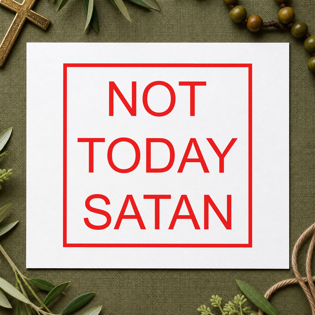 Not Today Satan Frame rubber stamp shown in red ink, stamped for projects such as planner stickers.