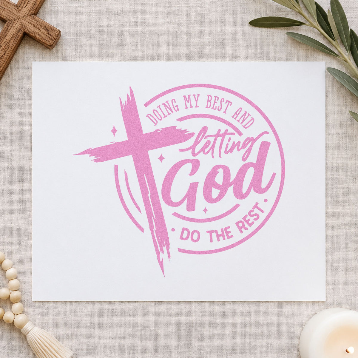 Doing My Best Letting God craft stamp in purple ink on cardstock, an easy option for new parent gifts.