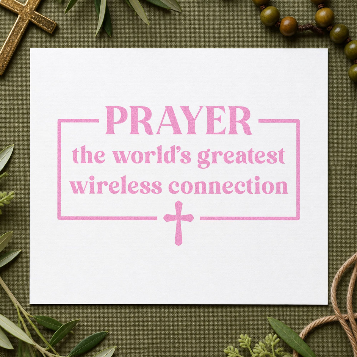 Prayer Wireless Connection craft stamp in purple ink on cardstock, an easy option for tech worker gifts.