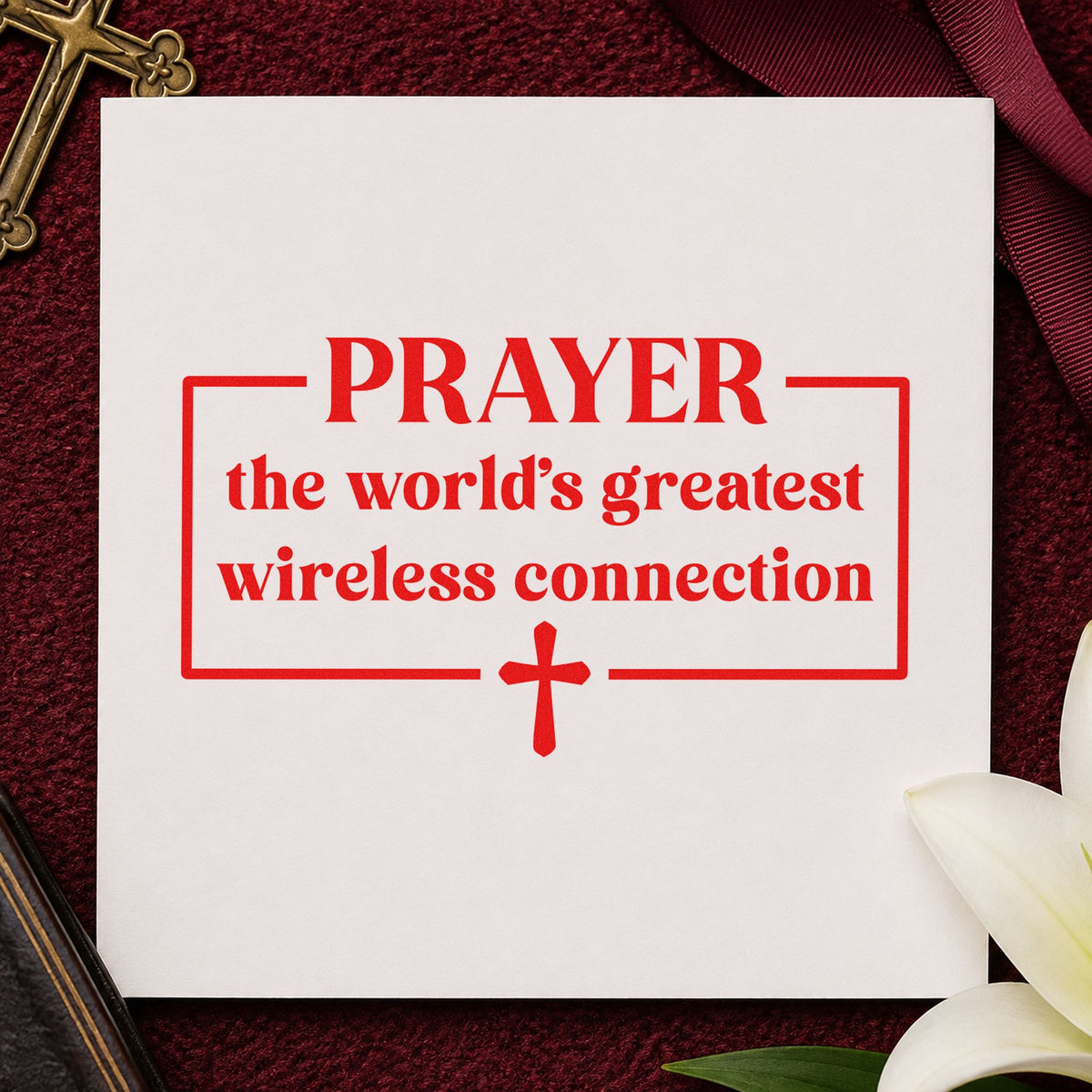 Prayer Wireless Connection rubber stamp shown in red ink, stamped for projects such as grandparent cards.
