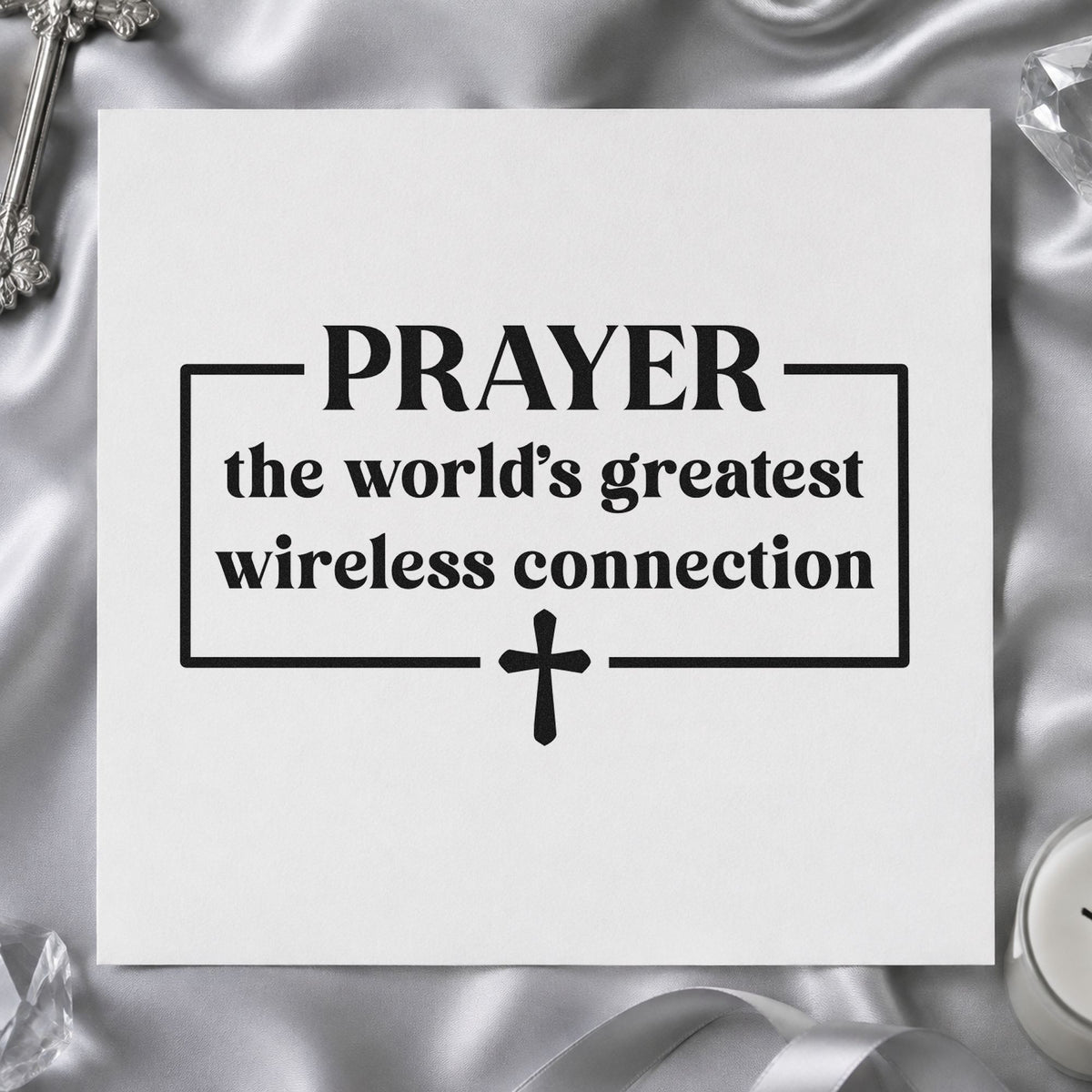 Prayer Wireless Connection rubber stamp printed in black ink, ready for wireless humor cards and similar paper crafts.