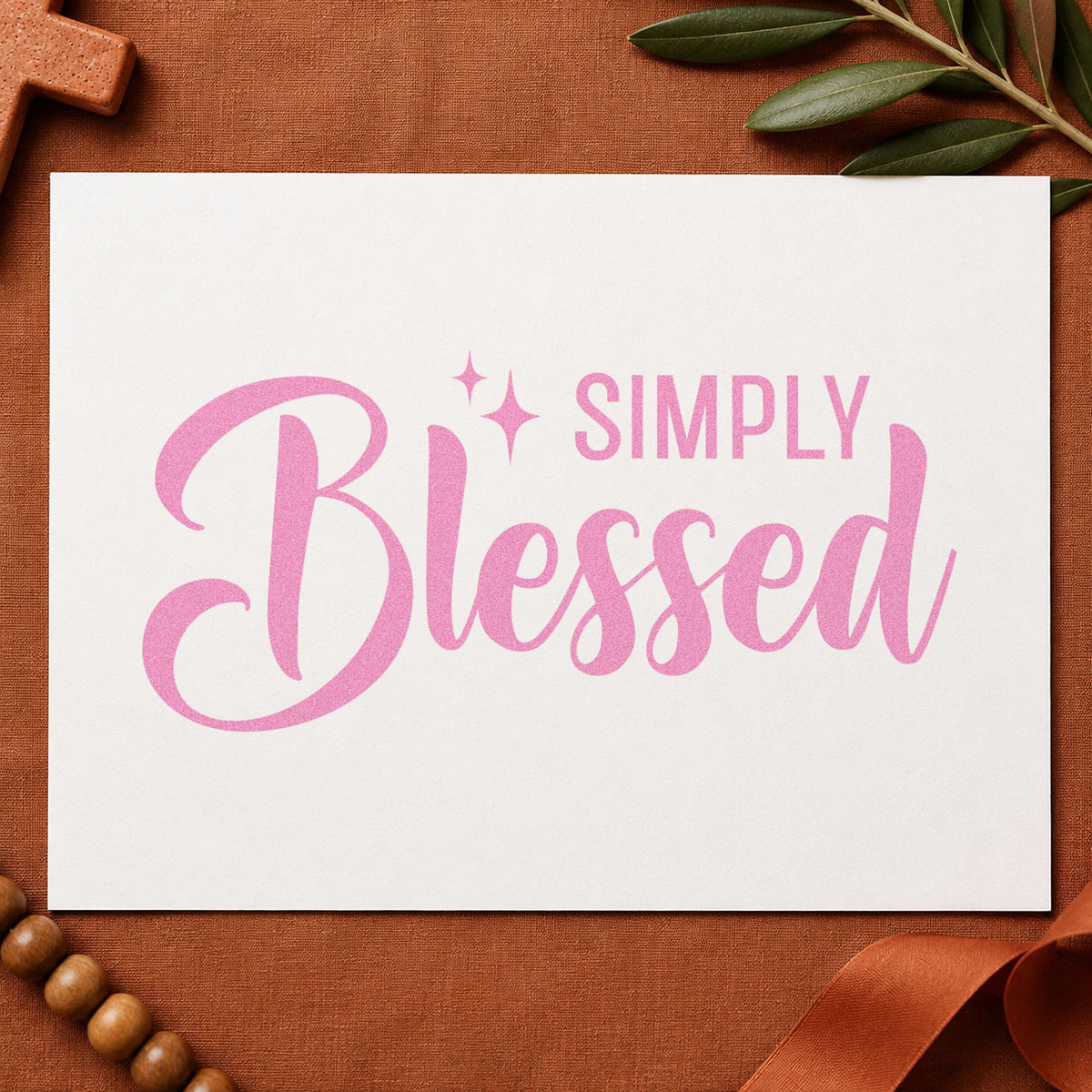 Simply Blessed craft stamp in purple ink on cardstock, an easy option for thanksgiving place cards.