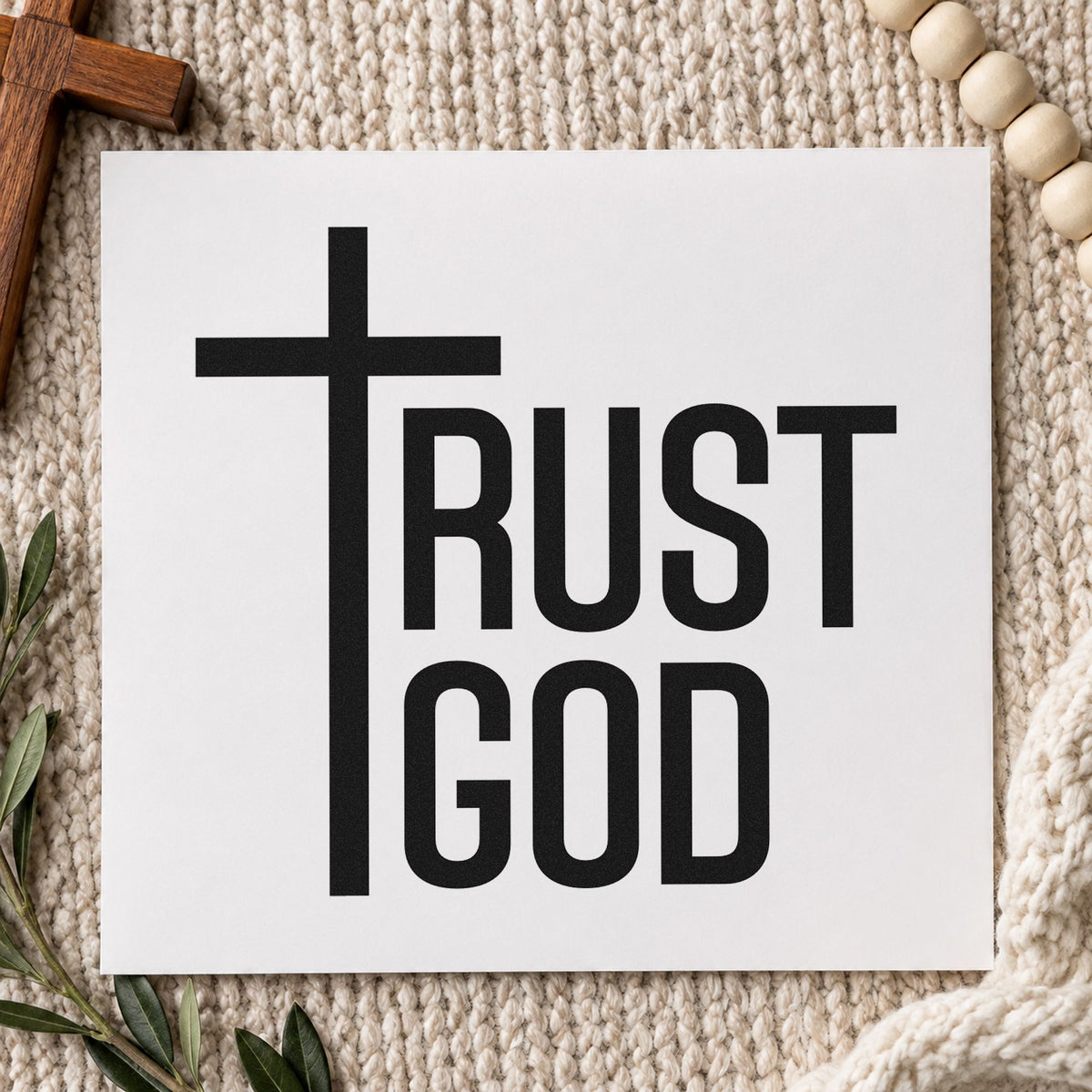 Trust God Cross rubber stamp printed in black ink, ready for trust god cards and similar paper crafts.