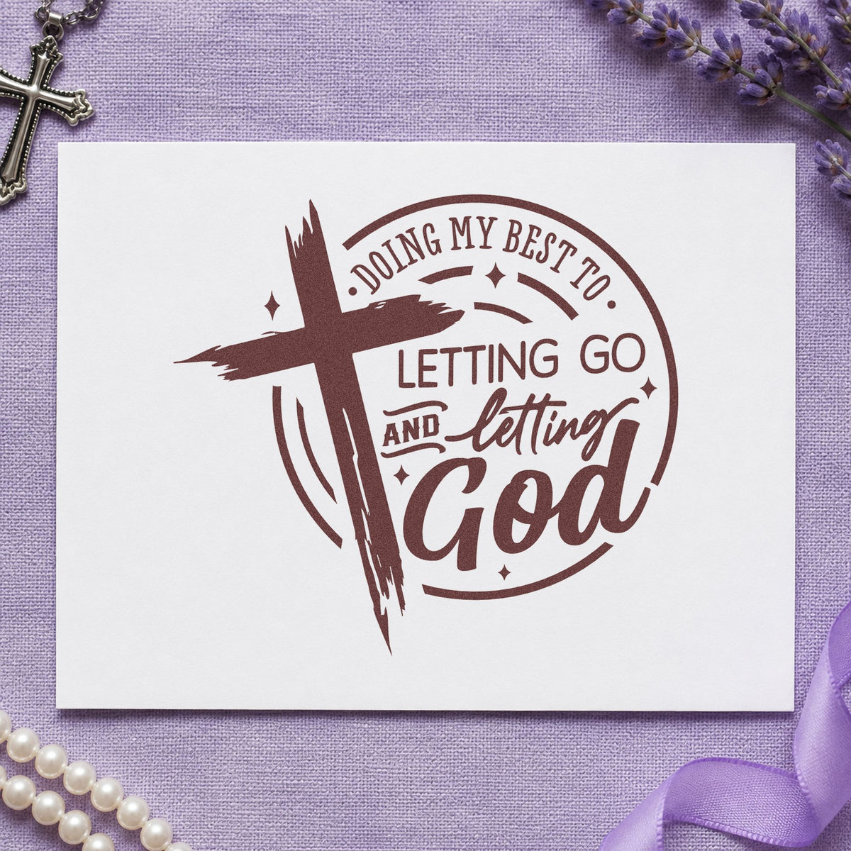 Letting Go and Letting God rubber stamp printed in brown ink, ready for letting go pages and similar paper crafts.