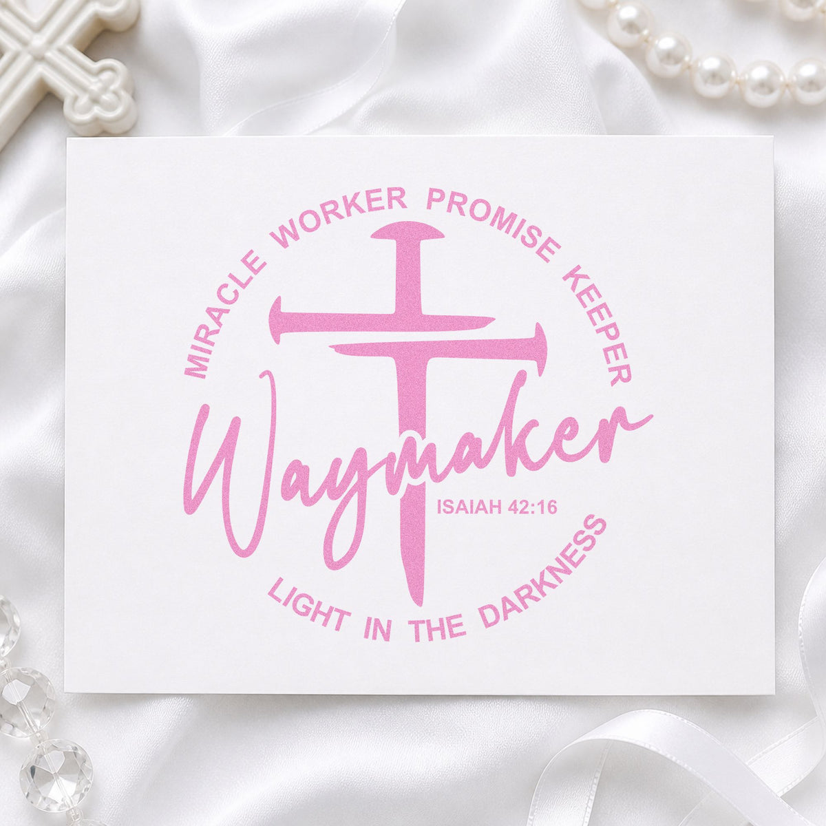 Waymaker Cross Circle craft stamp in purple ink on cardstock, an easy option for good friday programs.