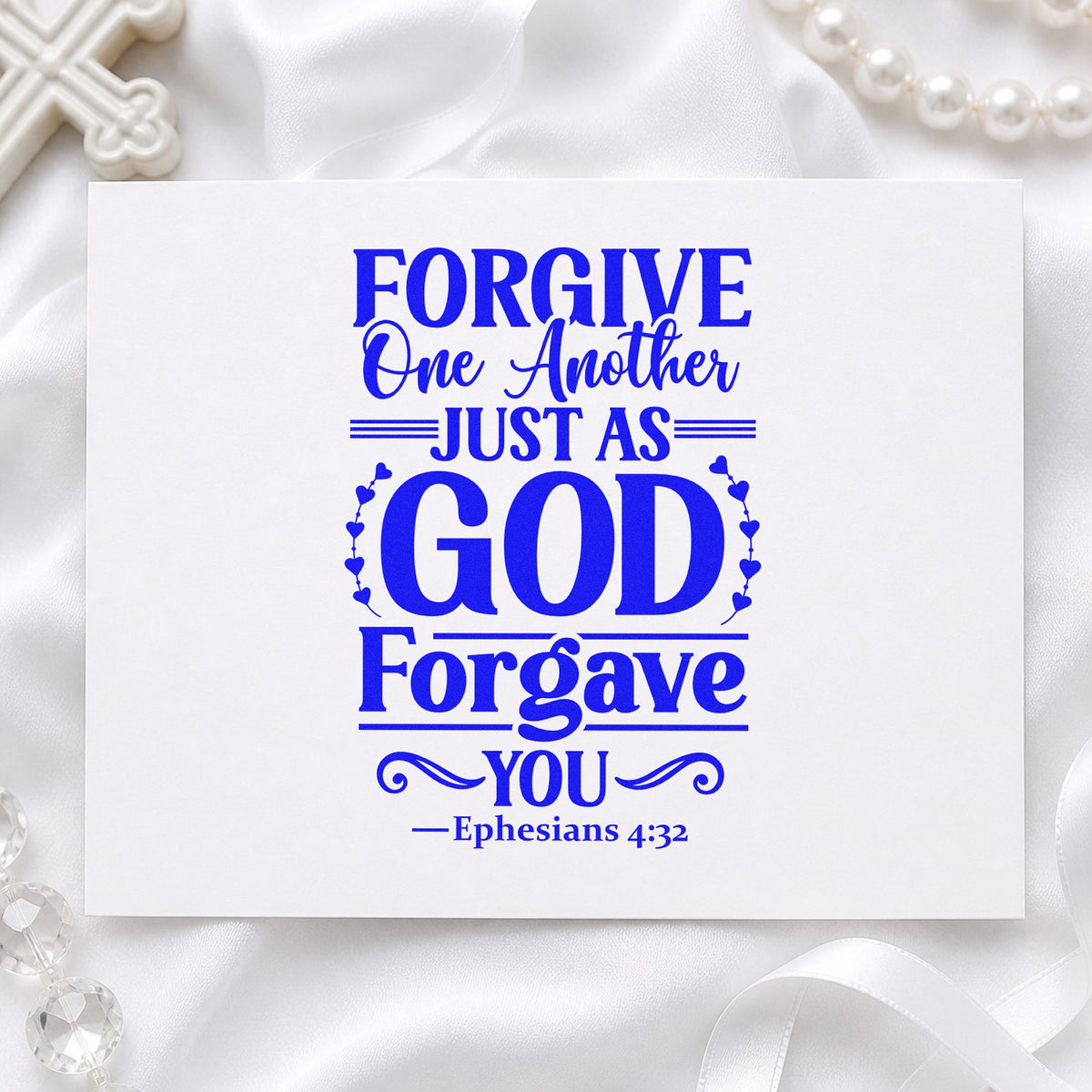 Forgive One Another craft stamp in blue ink on cardstock, an easy option for canvas totes.