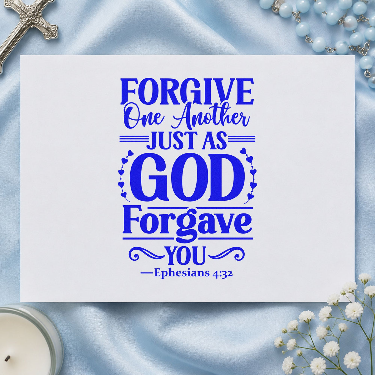 Forgive One Another craft stamp imprinted in blue ink on paper, a design suited to sunday school lessons.