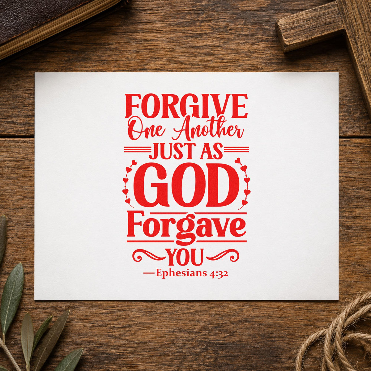 Forgive One Another rubber stamp shown in red ink, stamped for projects such as counseling office art.