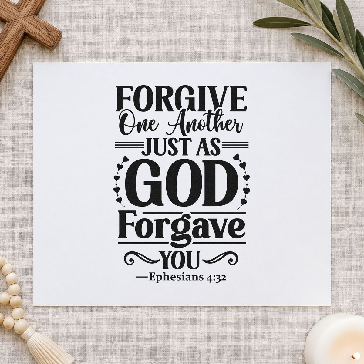 Forgive One Another rubber stamp printed in black ink, ready for forgiveness cards and similar paper crafts.