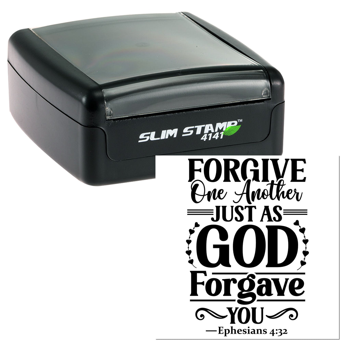 Black Slim Stamp 4141 self-inking stamp and seal with bold black scripture design on white background.