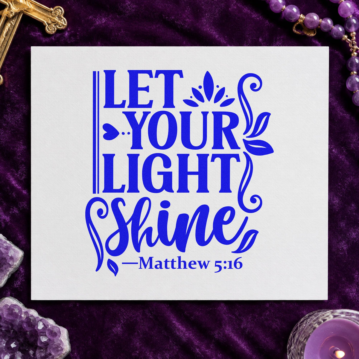 Let Your Light Shine Leaves craft stamp imprinted in blue ink on paper, a design suited to nurse appreciation.