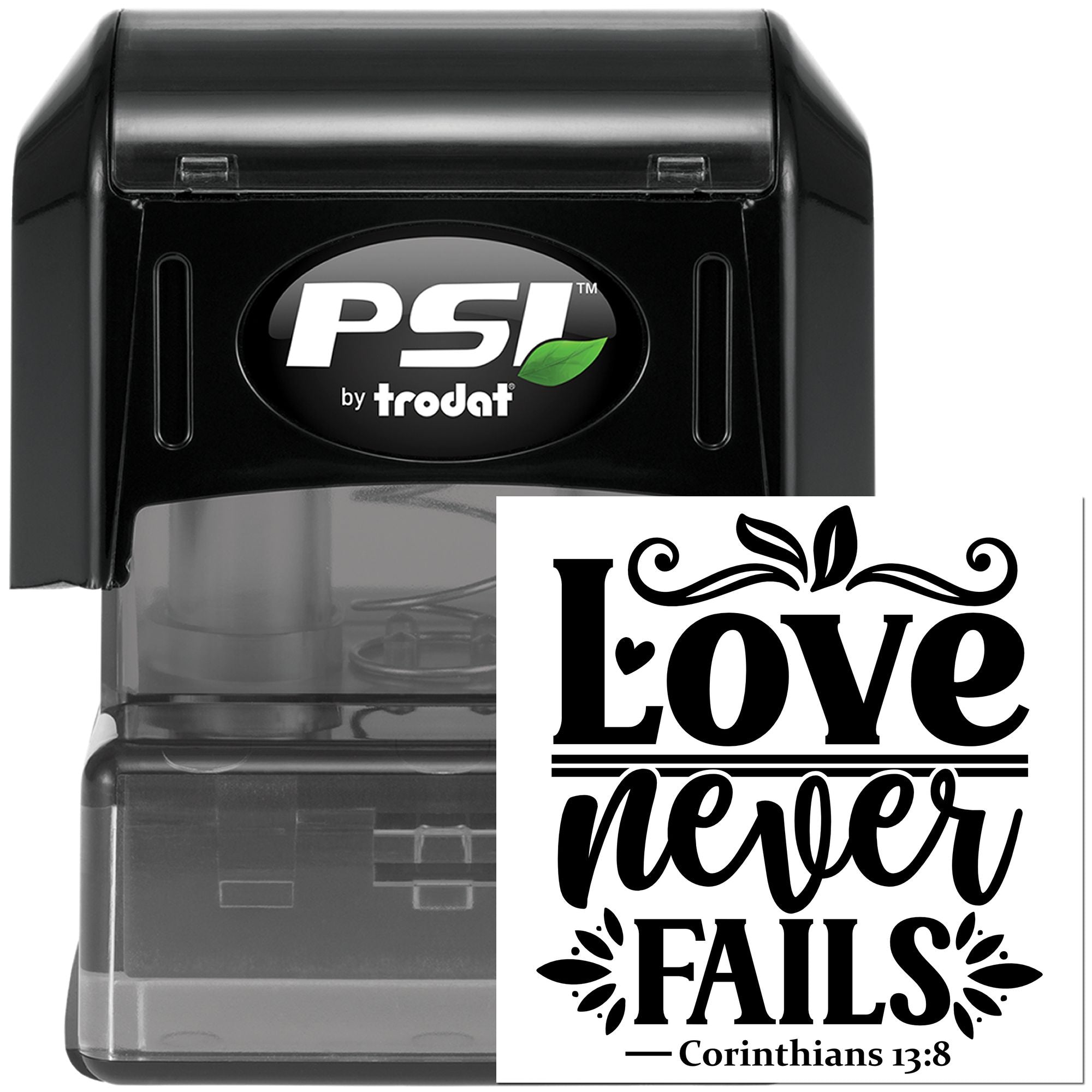 Pre-Inked Love Never Fails Mini Card Stamp