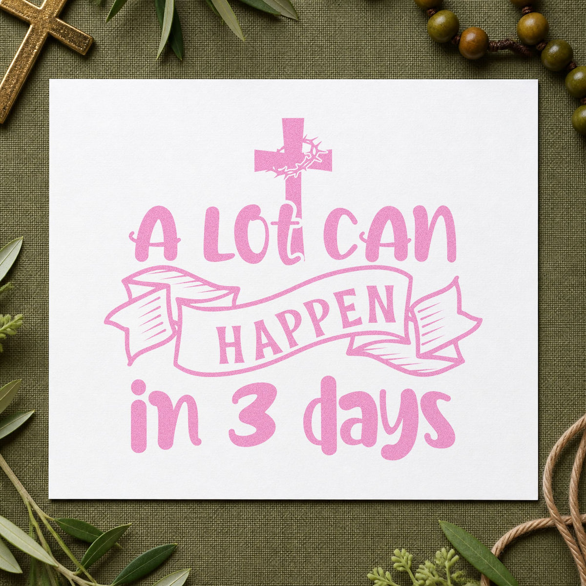 Three Days Cross Banner craft stamp in purple ink on cardstock, an easy option for holy week programs.