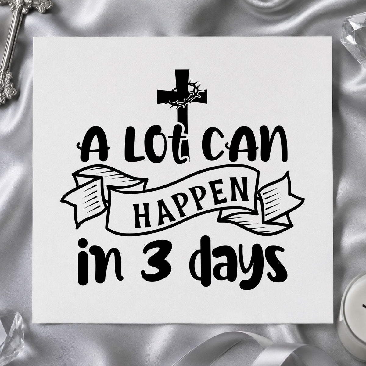 Three Days Cross Banner rubber stamp printed in black ink, ready for three days cards and similar paper crafts.