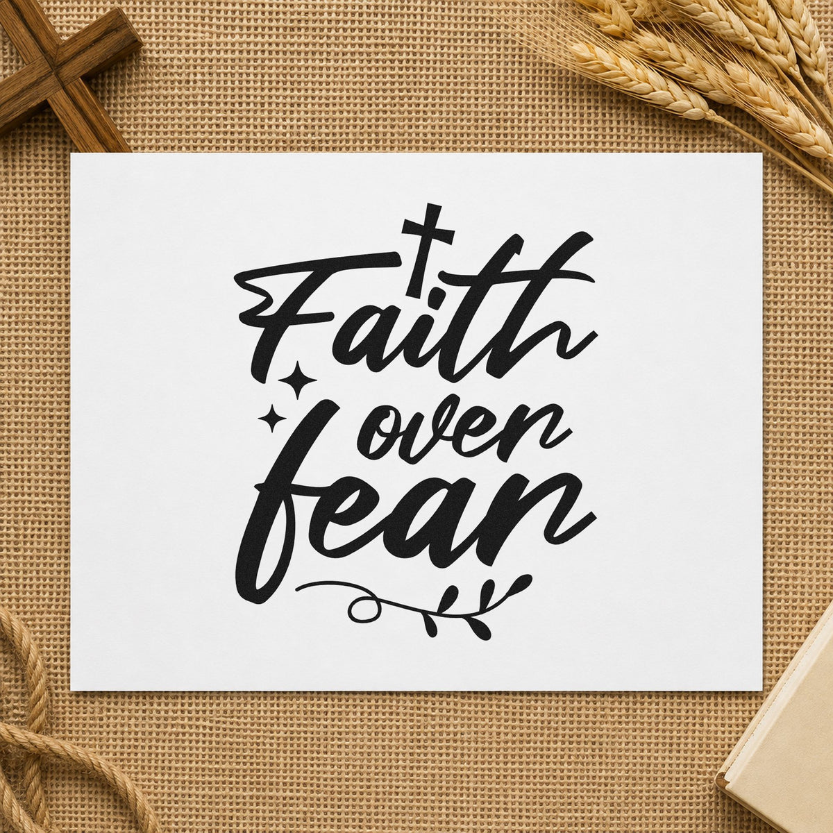 Faith over Fear Flourish rubber stamp printed in black ink, ready for sparkle courage cards and similar paper crafts.