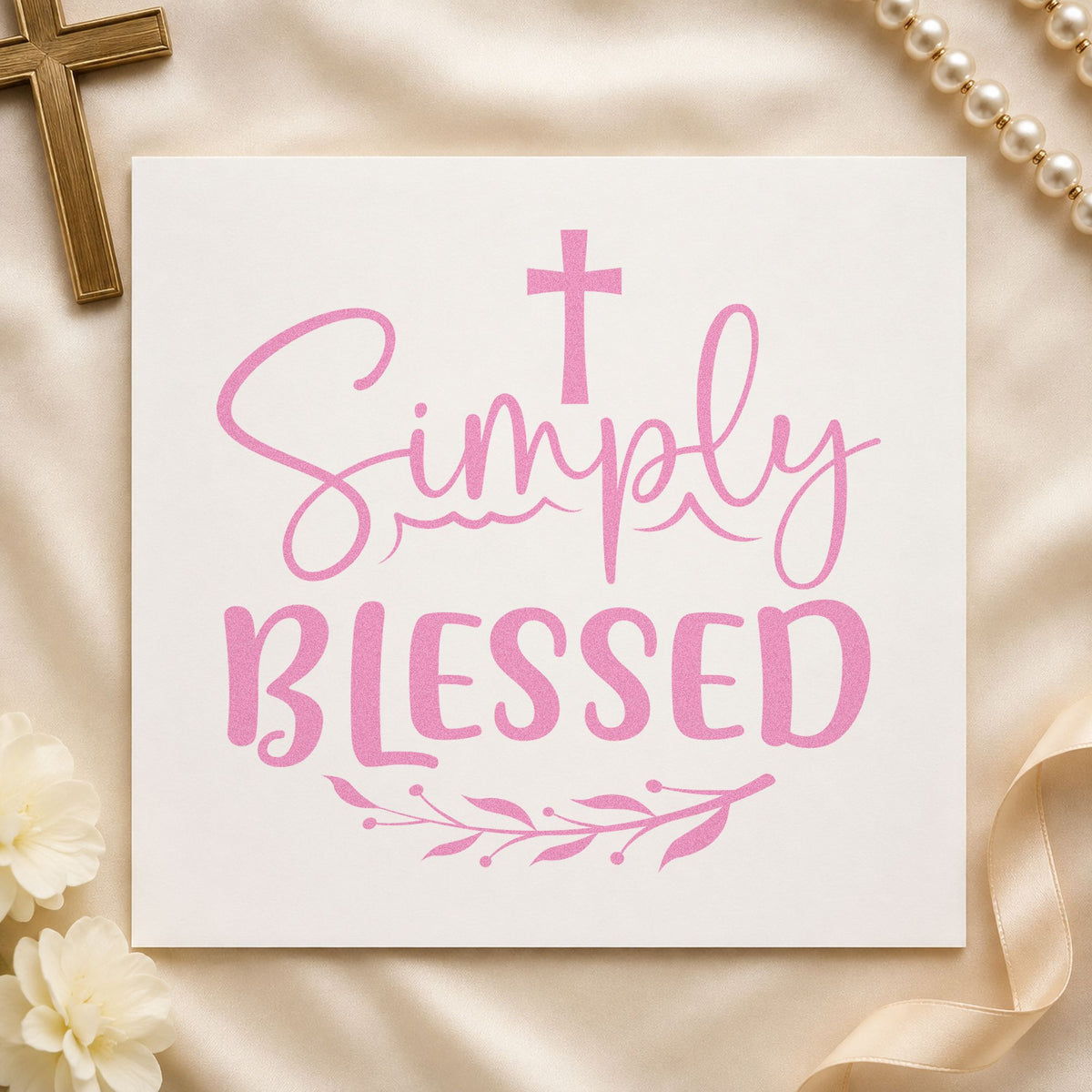 Simply Blessed Leaves craft stamp in purple ink on cardstock, an easy option for thanksgiving place cards.