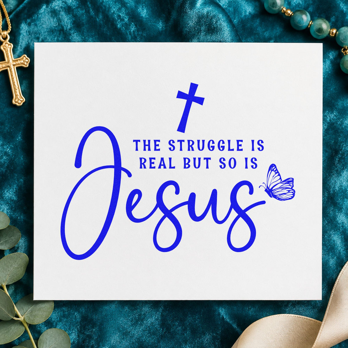 The Struggle Is Real craft stamp imprinted in blue ink on paper, a design suited to tee transfers.