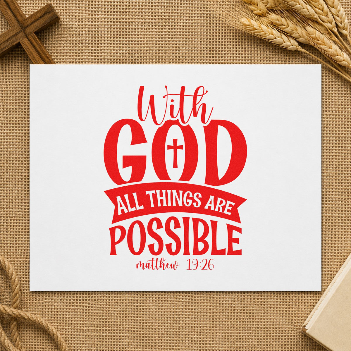 With God Possible Dark Banner rubber stamp shown in red ink, stamped for projects such as adoption journey notes.