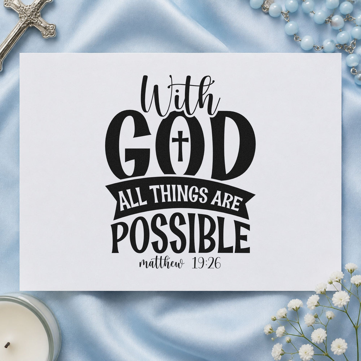 With God Possible Dark Banner rubber stamp printed in black ink, ready for dark banner cards and similar paper crafts.