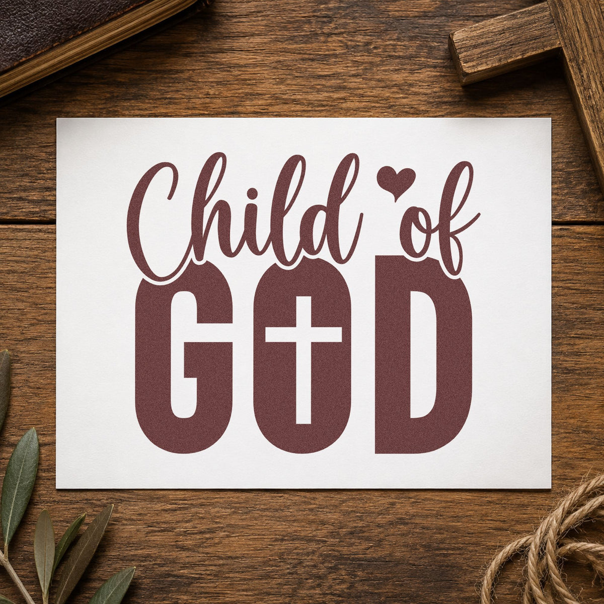 Child of God rubber stamp printed in brown ink, ready for onesie stamping and similar paper crafts.