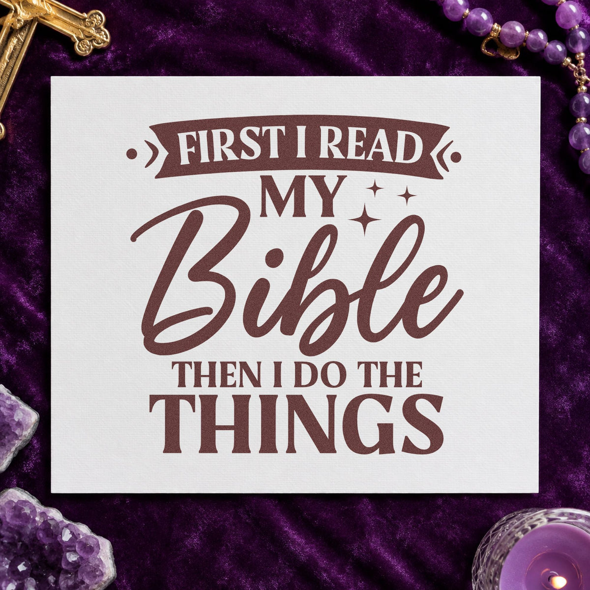 First I Read My Bible rubber stamp printed in brown ink, ready for quiet corner pages and similar paper crafts.