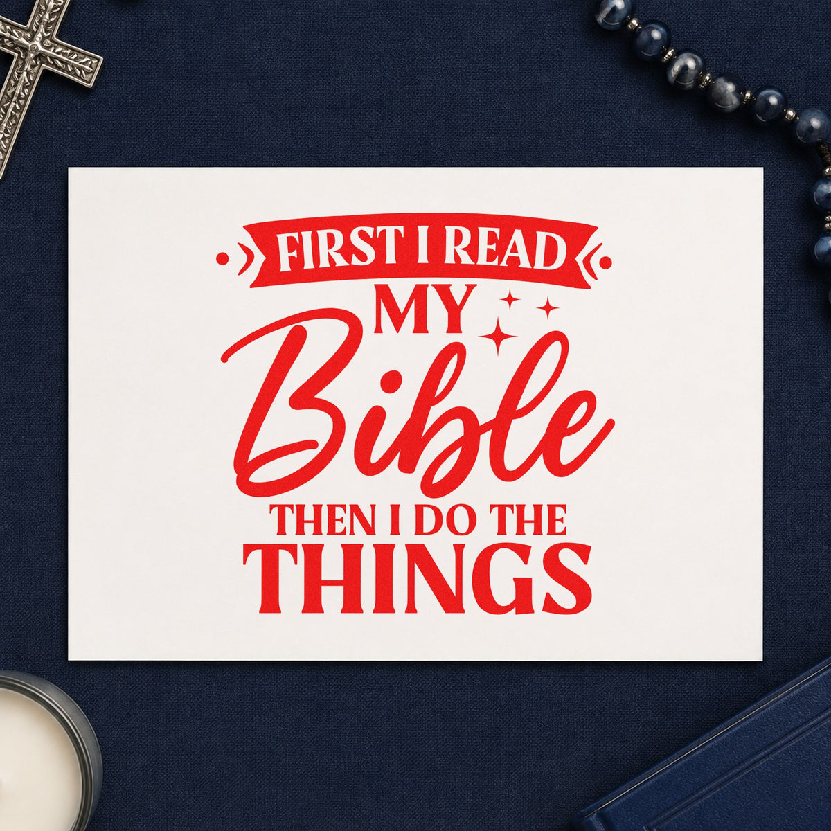 First I Read My Bible rubber stamp shown in red ink, stamped for projects such as fridge magnets.