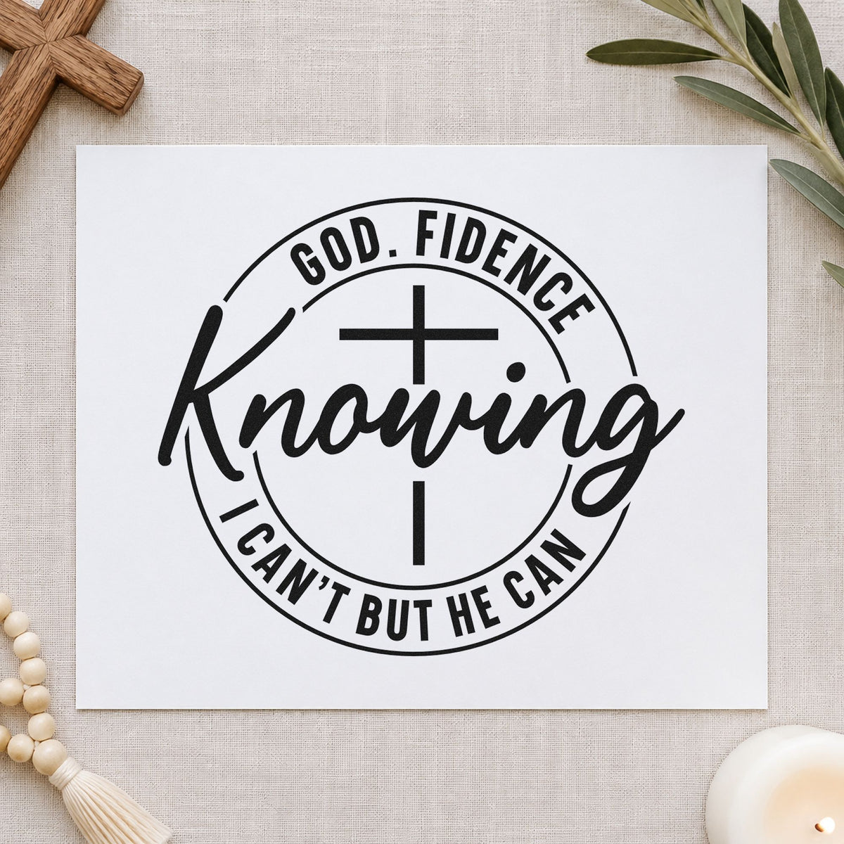 Godfidence Knowing He Can rubber stamp printed in black ink, ready for godfidence circle cards and similar paper crafts.