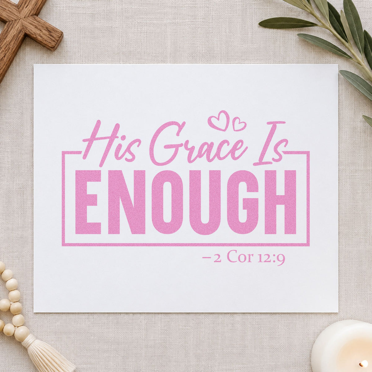 His Grace Is Enough craft stamp in purple ink on cardstock, an easy option for sobriety milestones.