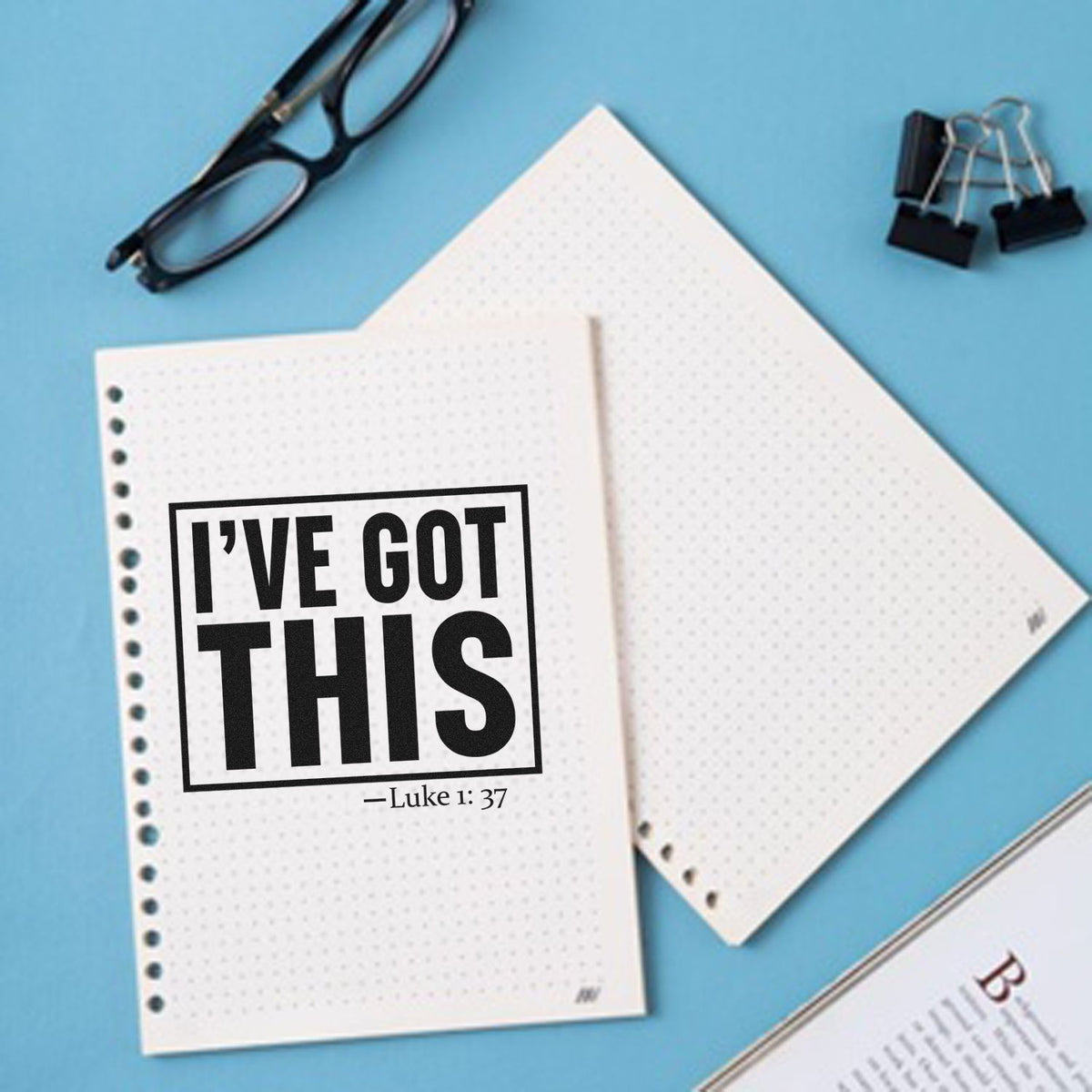 Vintage Pro I've Got This Premium Wooden Stamp imprint stamped in black ink. A rectangular outline encloses bold "I've got this" lettering above Luke 1:37.
