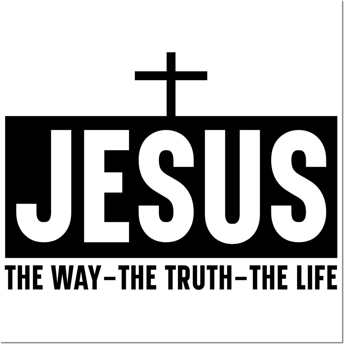 Black-and-white Jesus stamp seal with cross and slogan The Way-The Truth-The Life