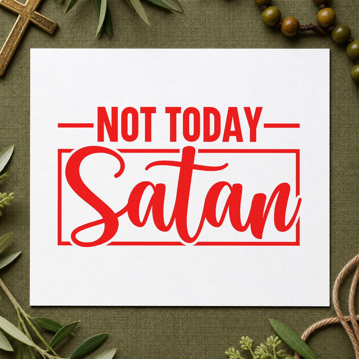 Not Today Satan rubber stamp shown in red ink, stamped for projects such as planner stickers.