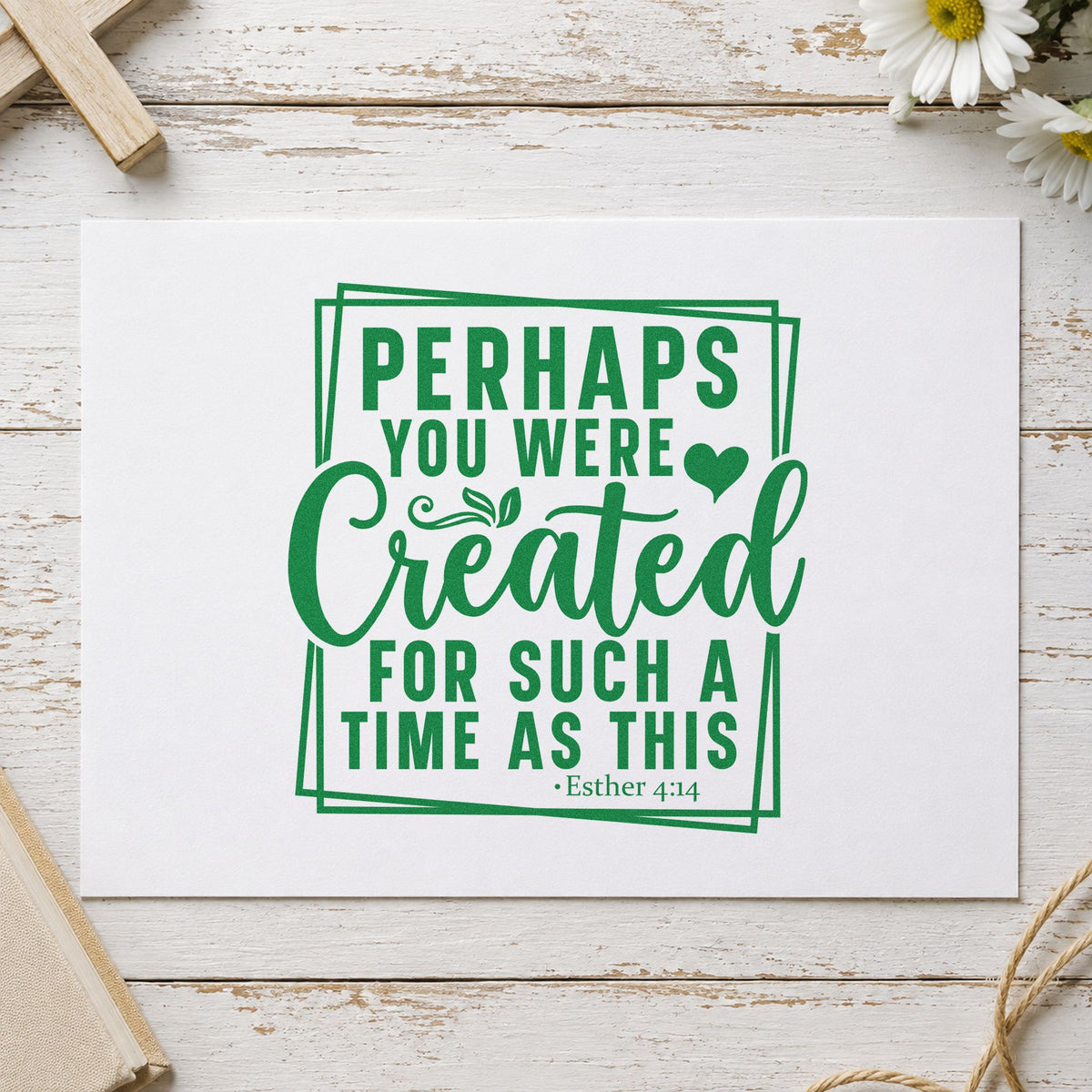 Created for Such a Time craft stamp imprint in green ink on a handmade project, one idea being graduation cards.