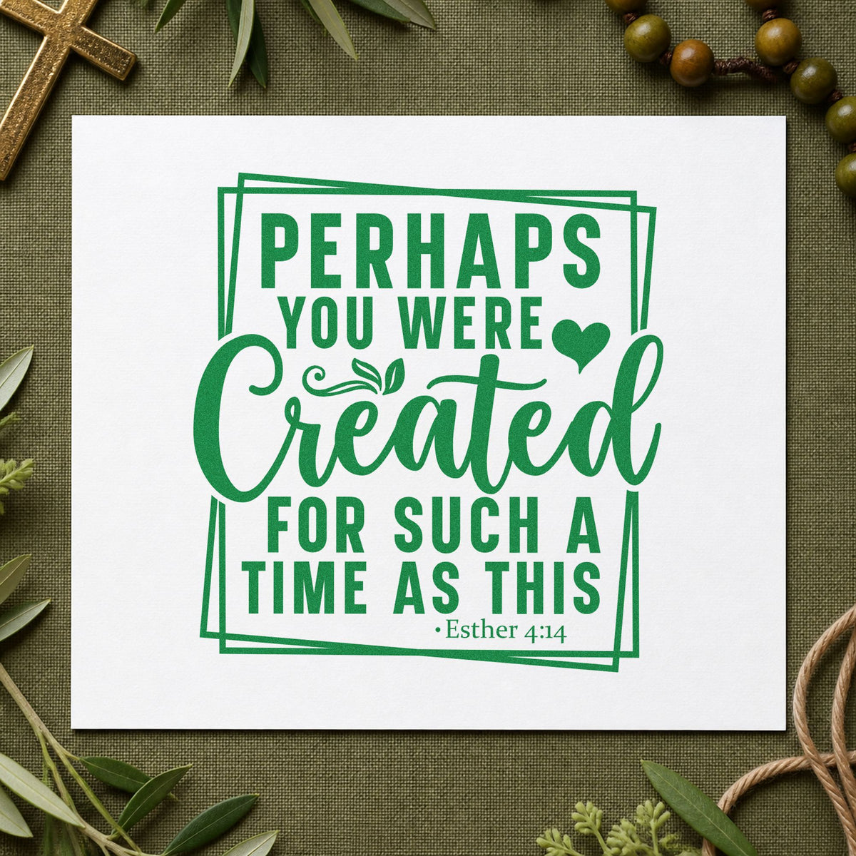 Created for Such a Time craft stamp imprint in green ink on a handmade project, one idea being framed office art.