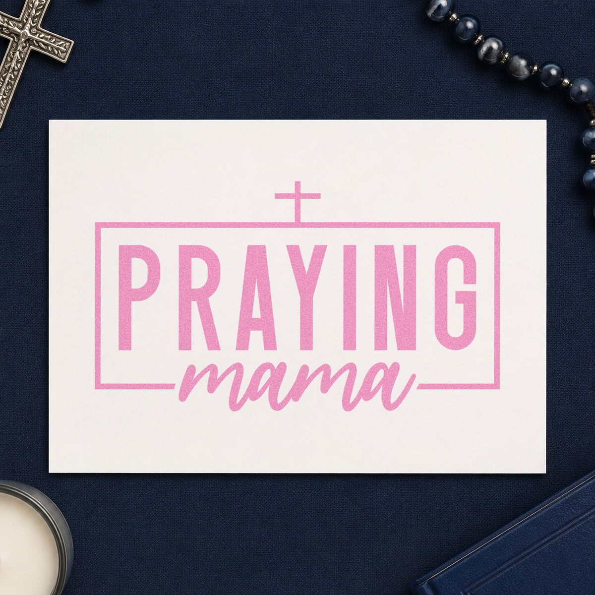 Praying Mama craft stamp in purple ink on cardstock, an easy option for mom gift tags.