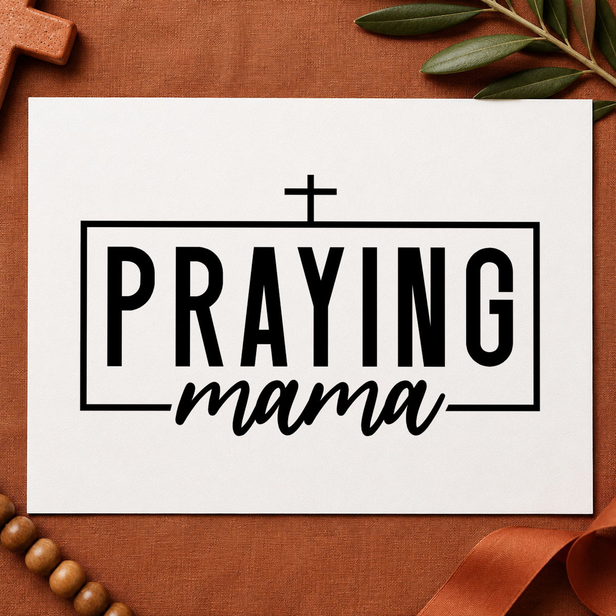 Praying Mama rubber stamp printed in black ink, ready for praying mama cards and similar paper crafts.