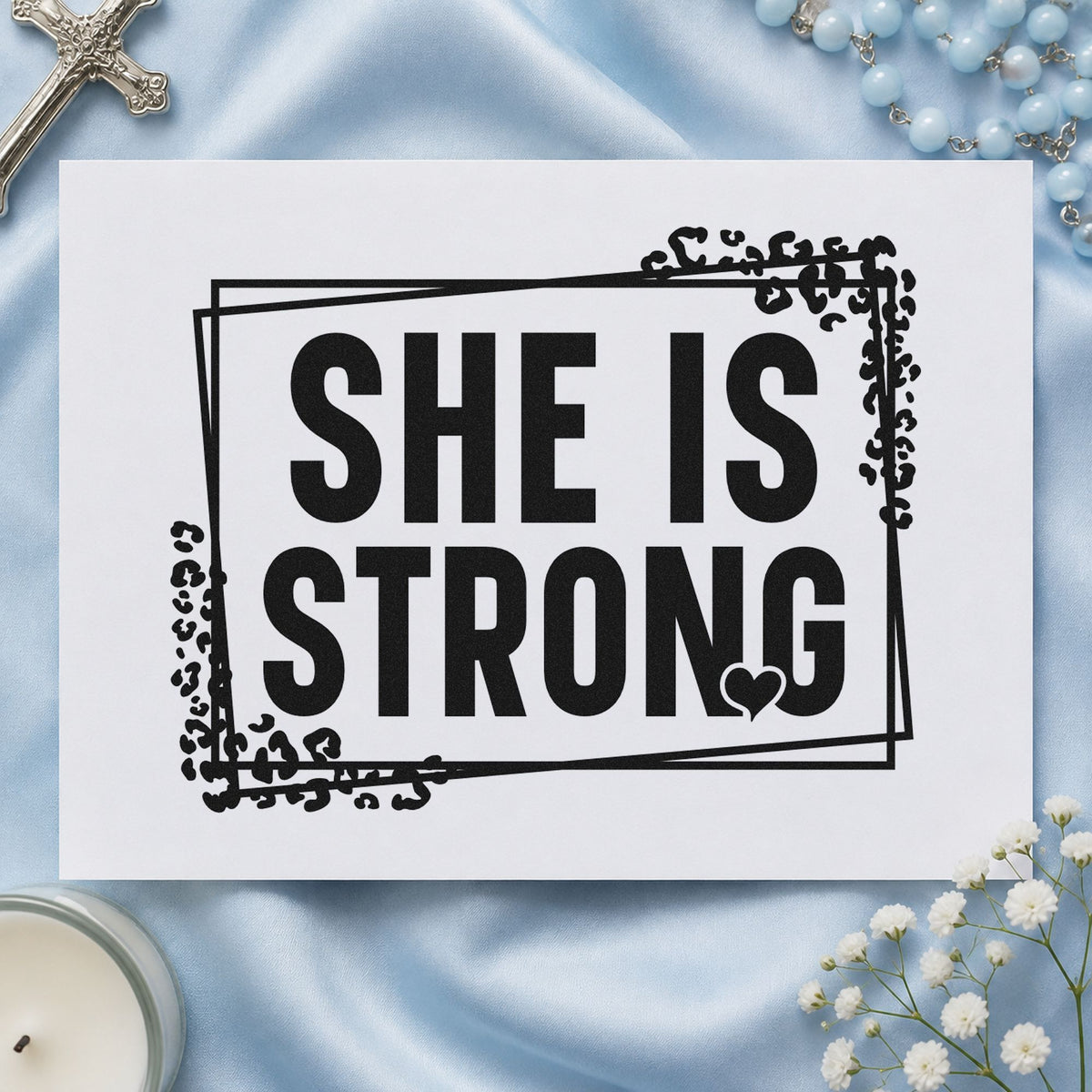 She Is Strong rubber stamp printed in black ink, ready for framed strength cards and similar paper crafts.