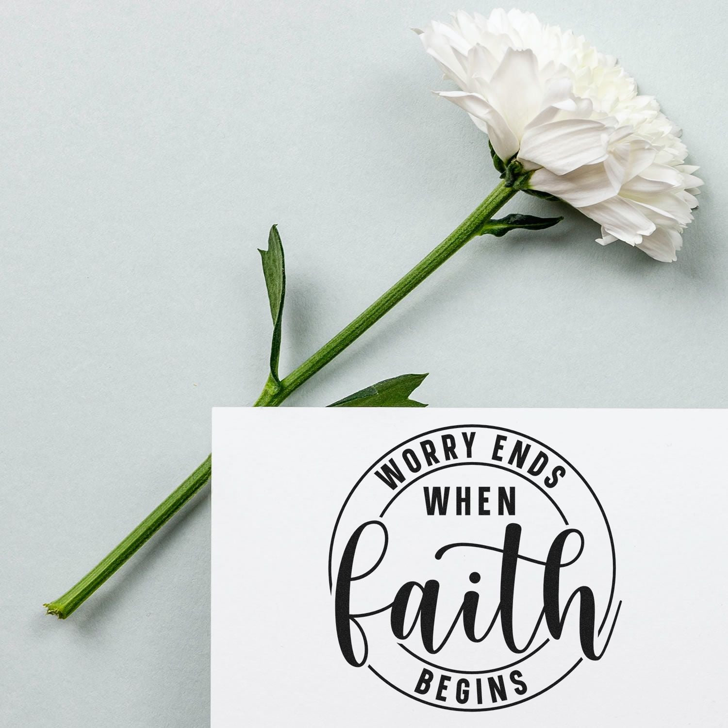 Self-Inking Faith Begins Favor Tag Stamp