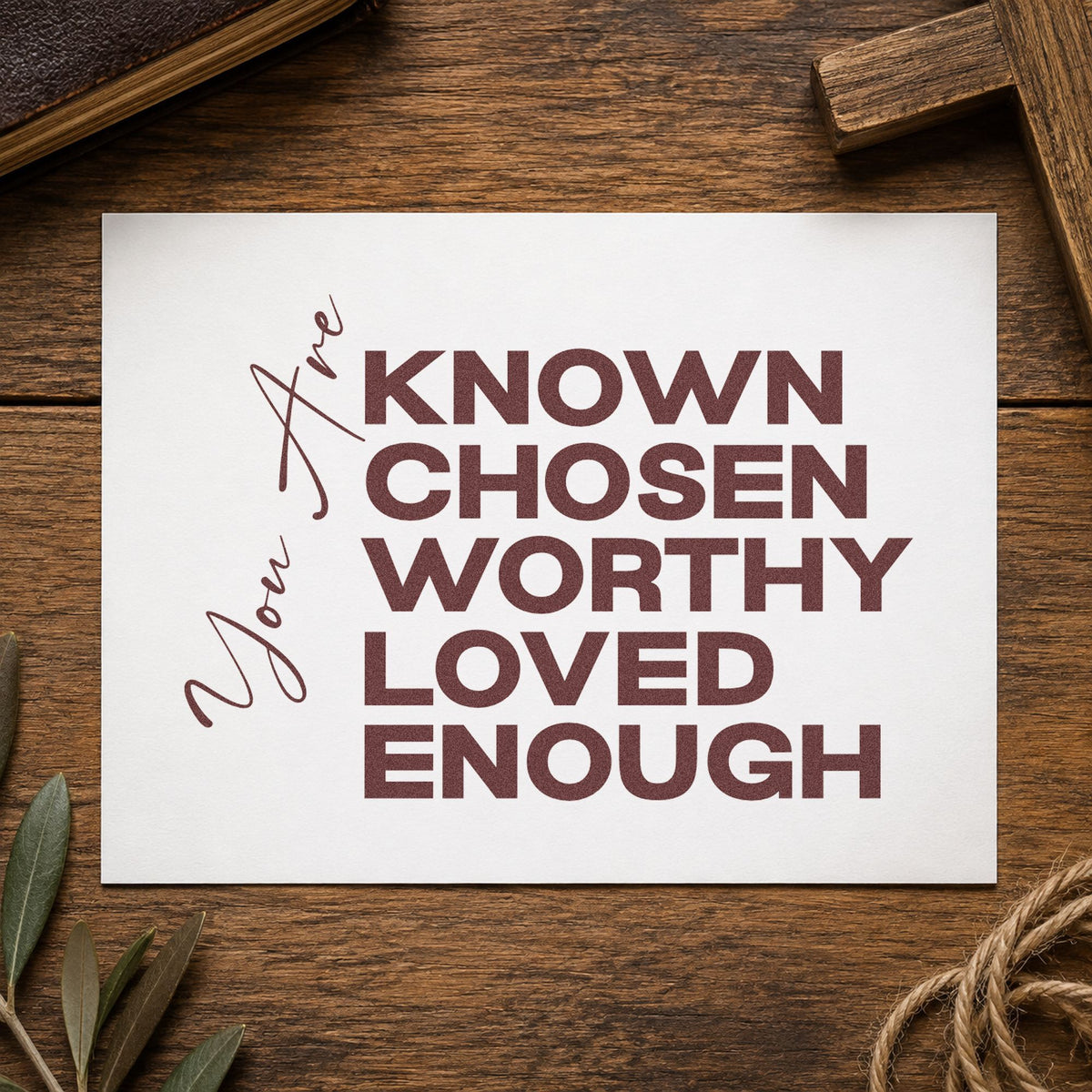 You Are Known and Loved rubber stamp printed in brown ink, ready for portrait pages and similar paper crafts.