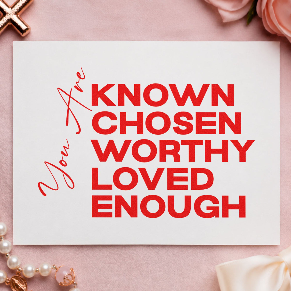 You Are Known and Loved rubber stamp shown in red ink, stamped for projects such as bookmark crafts.