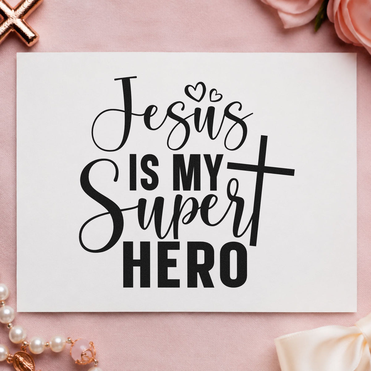 Jesus Is My Superhero rubber stamp printed in black ink, ready for superhero cards and similar paper crafts.