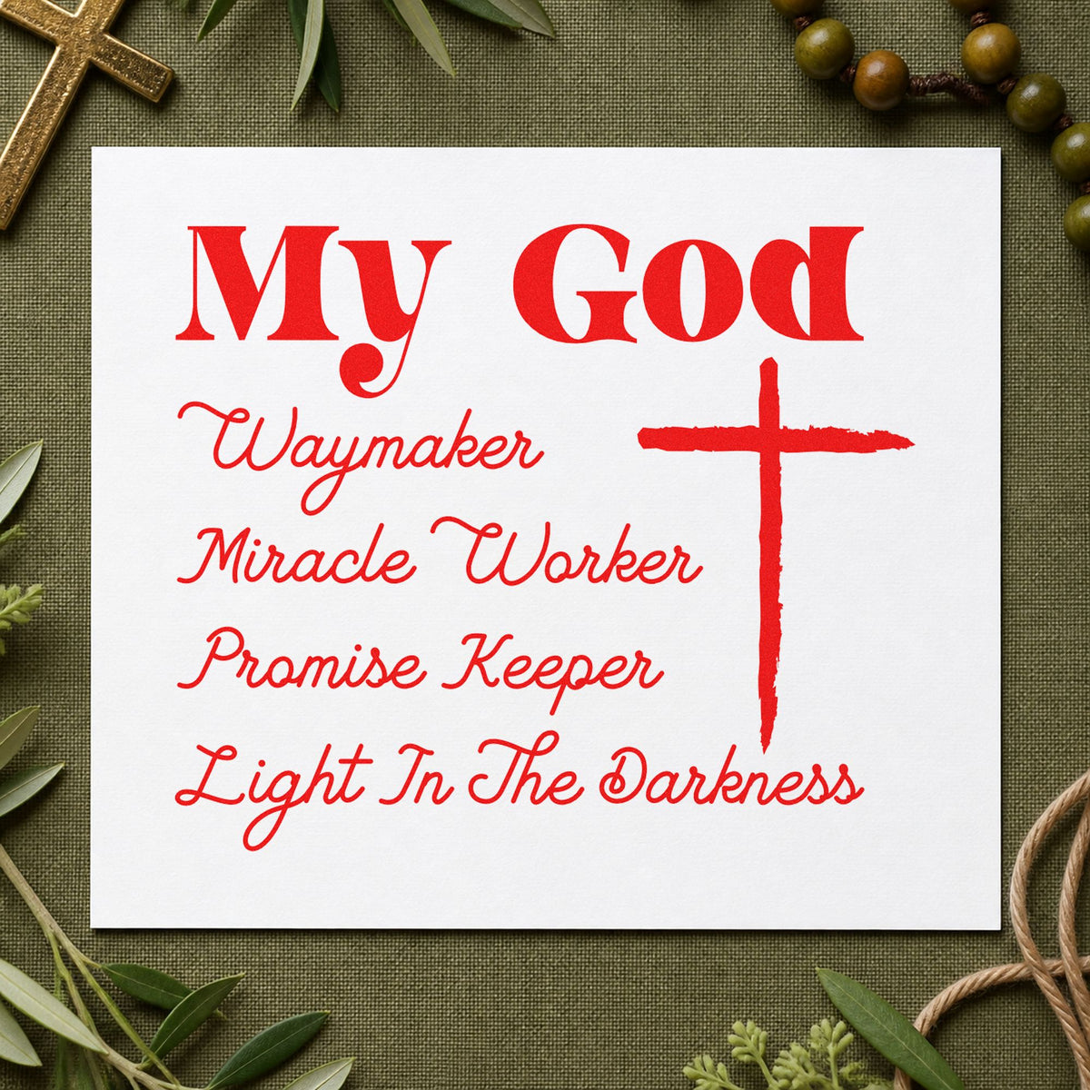 My God Promise Keeper rubber stamp shown in red ink, stamped for projects such as bookmark crafts.