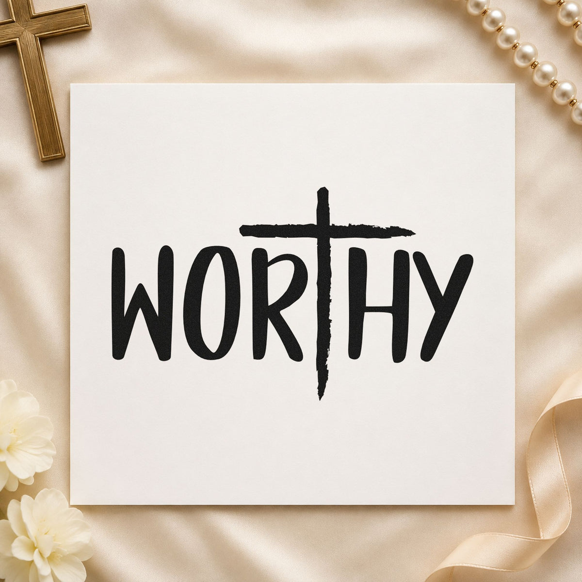 Worthy Cross rubber stamp printed in black ink, ready for worthy cross cards and similar paper crafts.
