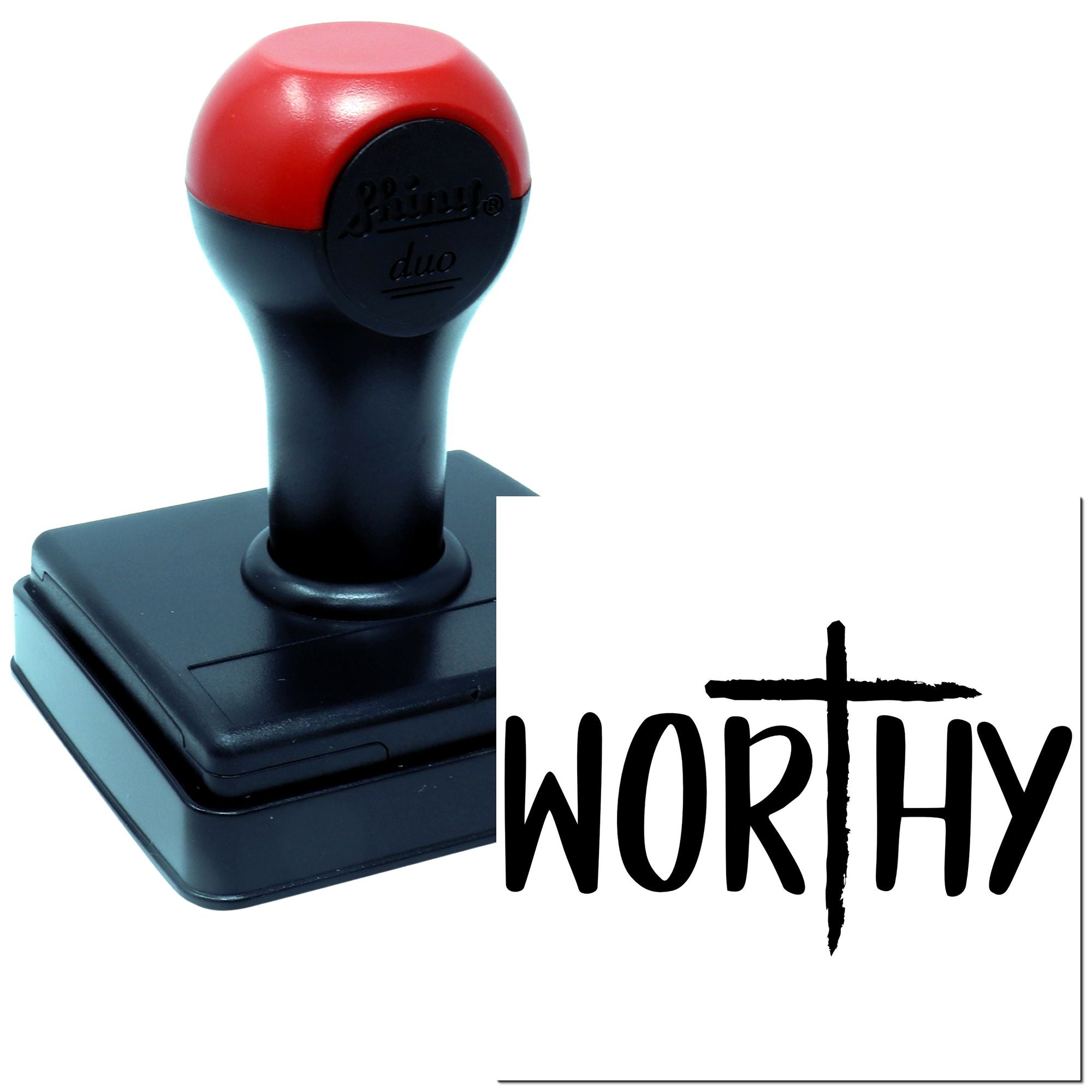 Duo Worthy Cross Bold Inspirational Typography Hand Stamp