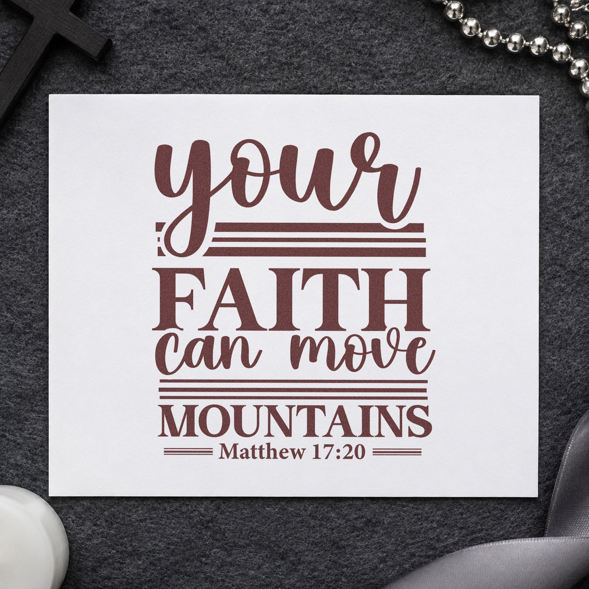 Your Faith Moves Mountains Rules rubber stamp printed in brown ink, ready for challenge pages and similar paper crafts.
