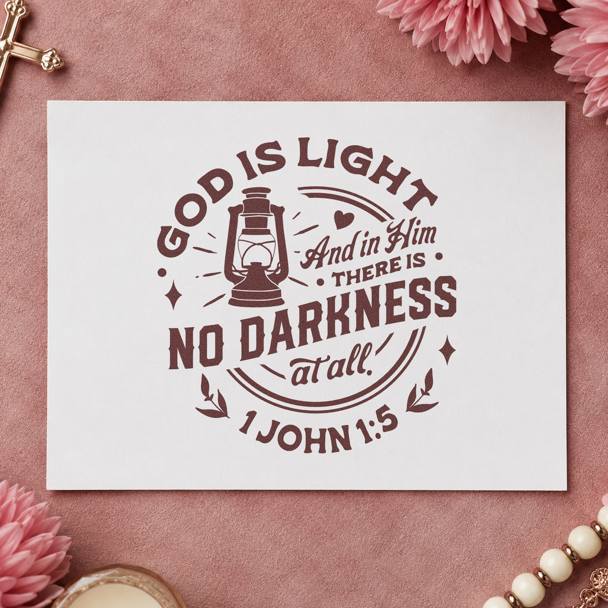 God Is Light Lantern rubber stamp printed in brown ink, ready for candlelight pages and similar paper crafts.