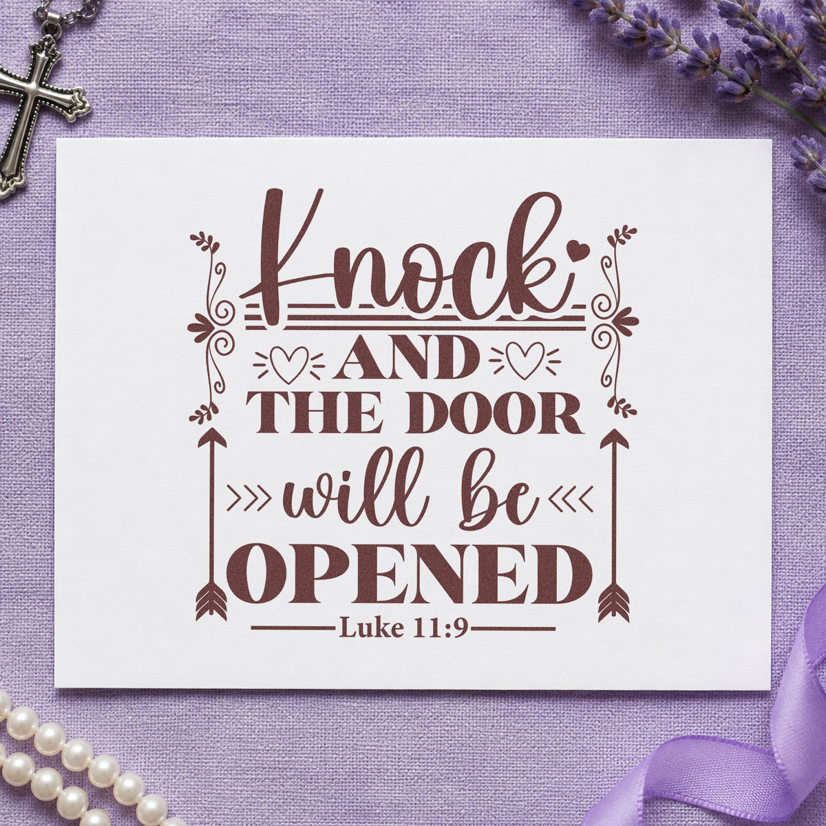 Knock and the Door Arrows rubber stamp printed in brown ink, ready for new chapter pages and similar paper crafts.