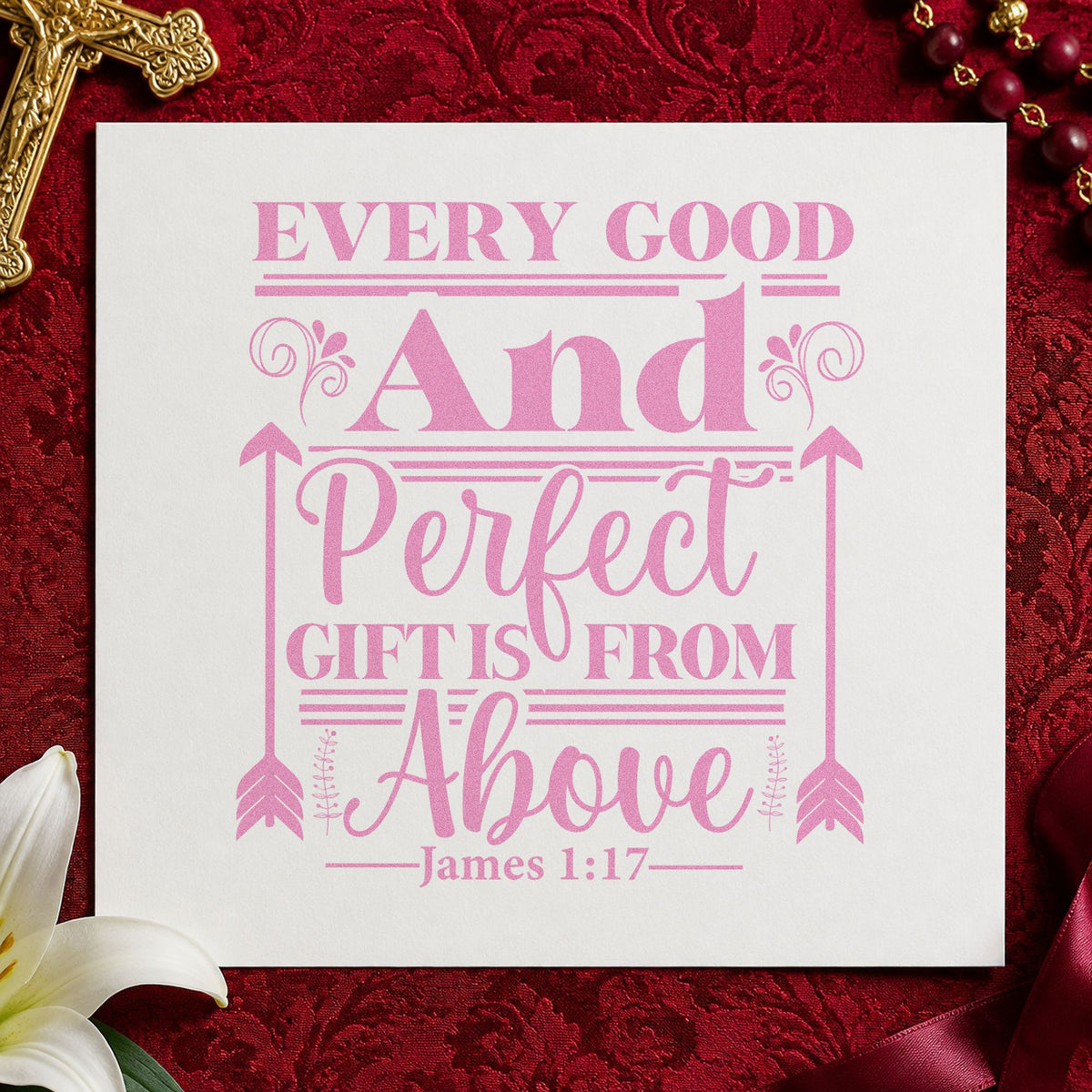 Every Good Gift Arrow Frame craft stamp in purple ink on cardstock, an easy option for birthday gift tags.