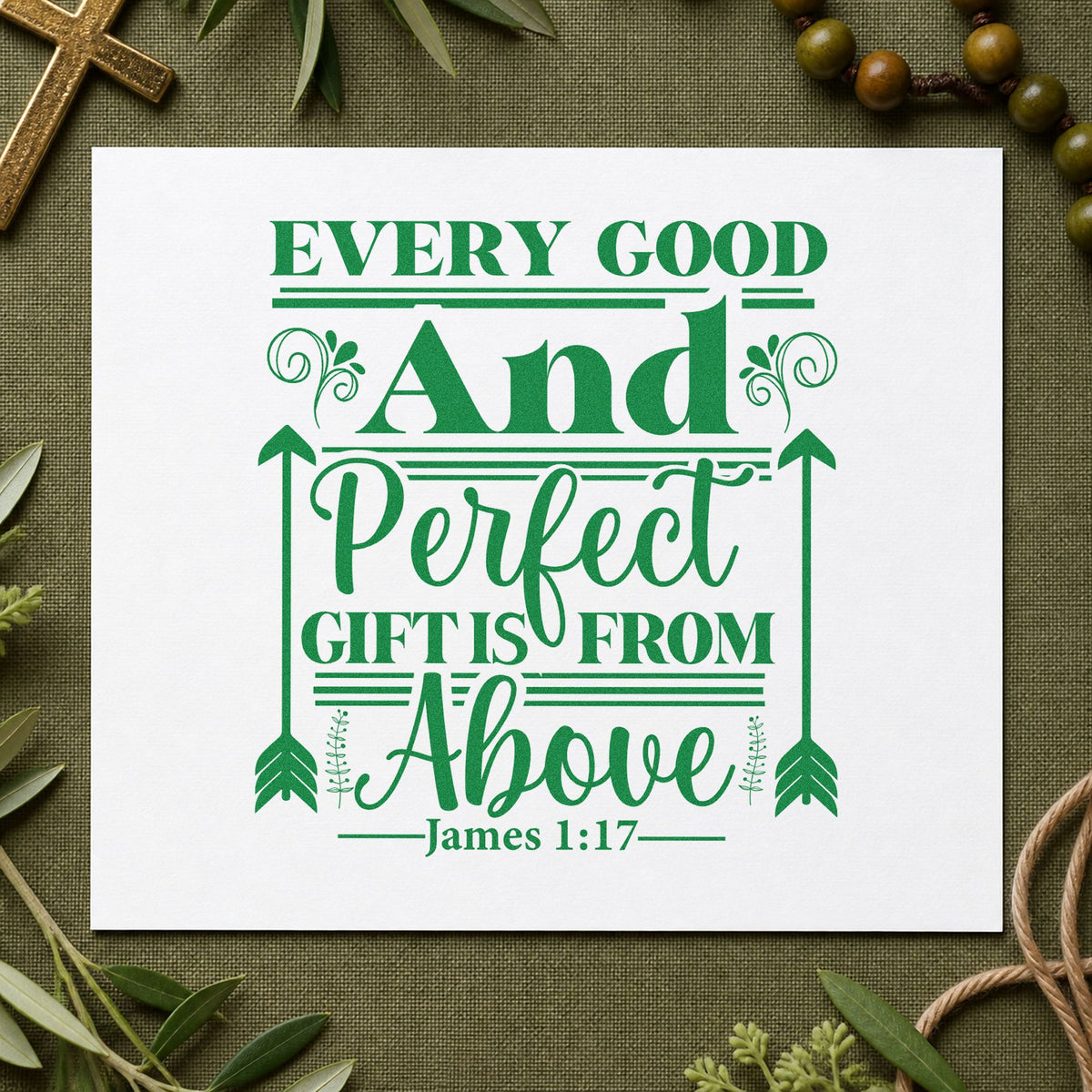 Every Good Gift Arrow Frame craft stamp imprint in green ink on a handmade project, one idea being adoption day cards.