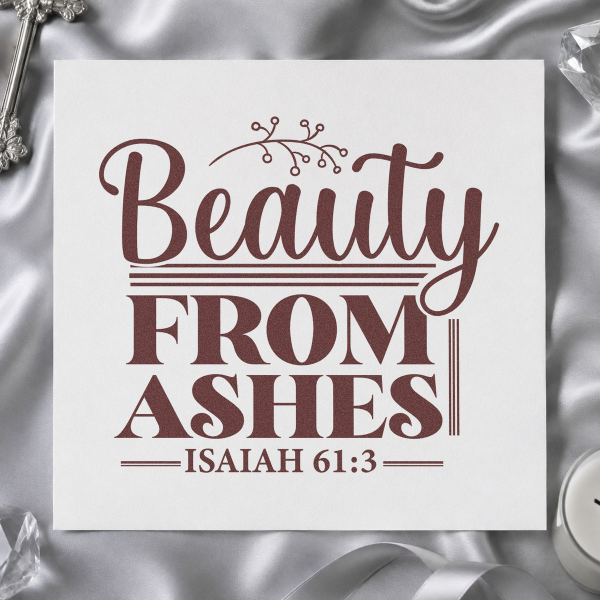 Beauty from Ashes Rules rubber stamp printed in brown ink, ready for rebuild pages and similar paper crafts.
